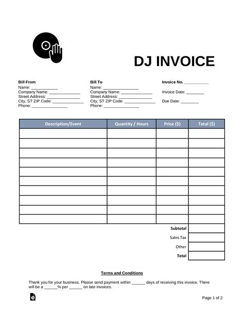 entertainment invoice template.